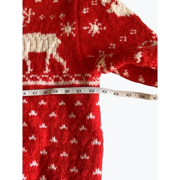 Vintage Red Reindeer Nordic Christmas Sweater Wool Knit Winter Pullover - Picture 5 of 6